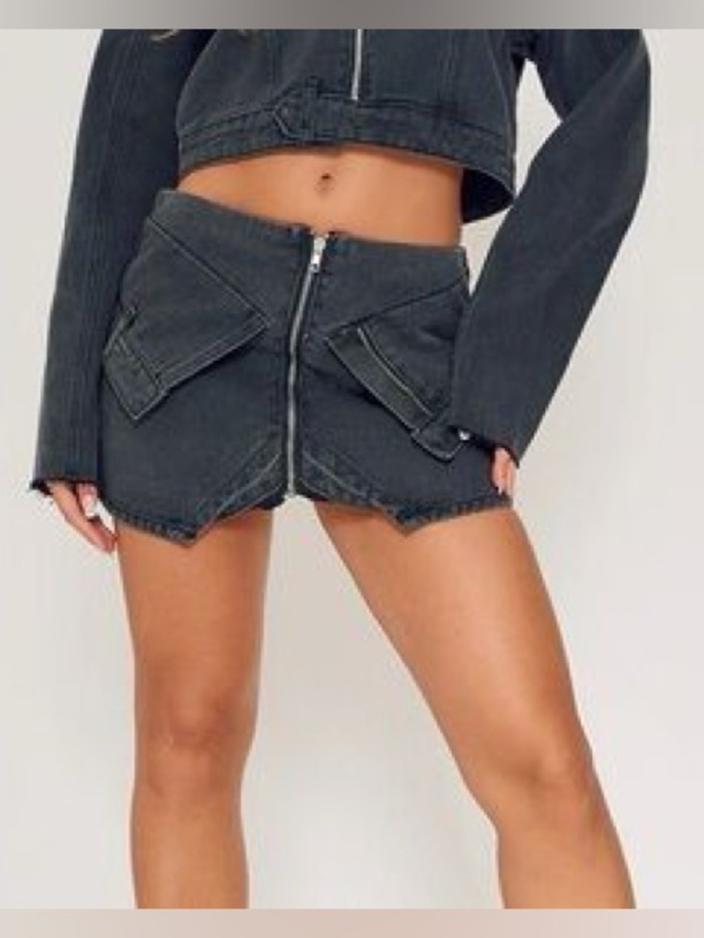 PrettyLittleThing Petite Washed Black Micro Mini Denim Skirt Black 8 Festival